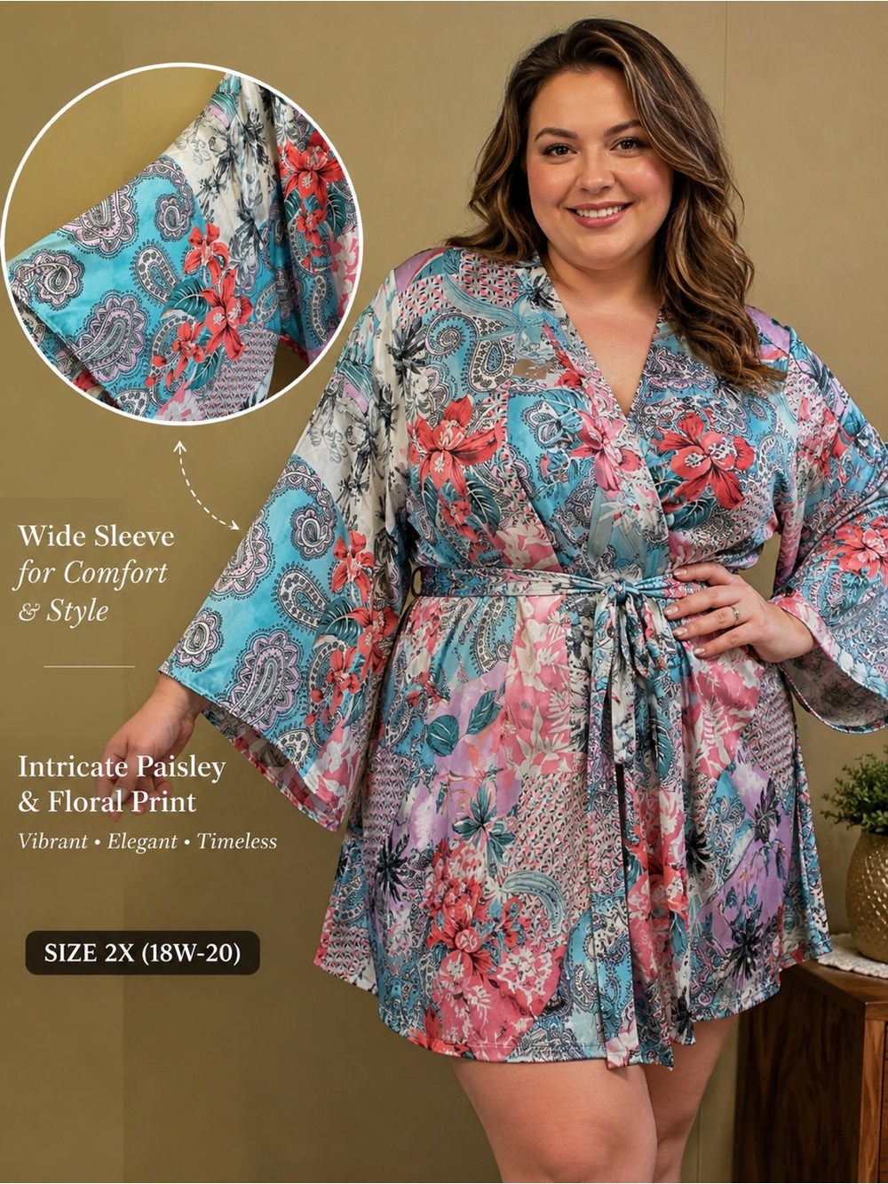 Secret Treasures Colorful Floral Paisley Printed Wrap Robe Size 2X (18W-20)